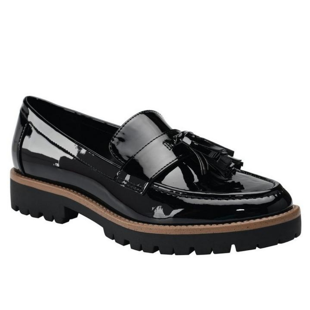 NWOT Bandolino Women's Black Patent Leather Fillup Chunky Size 8 Tassel Loafer!